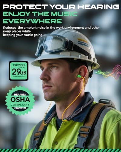 MIPEACE Bluetooth Earplug Headphones, Neckband Wireless Earbuds earplugs-29db Noise Reduction isolating in-Ear earplug Earphones and Controls,IPX5 sweatproof,19+Hour Battery(Yellow & Green) - color: Yellow & Green