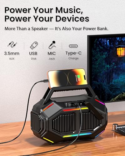 80W Bluetooth Outdoor Speakers, Waterproof Speaker for Party Beach, Teal | 30H Playtime, RGB Lights, BassUp 2.0, IPX6 Waterproof, TWS, 80W(Peak) Loud, Bluetooth 6.0 - color: Teal