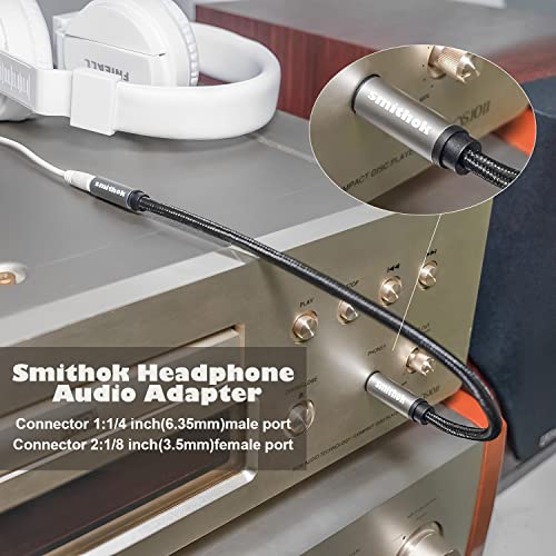 Smithok 2 Pack, 1/4 inch to 3.5mm Headphone Adapter TRS 6.35mm 1/4 inch Male to 3.5mm 1/8 inch Female Stereo Jack Audio Adapter for Amplifiers, Guitar, Keyboard Piano, Headphones - 12inch/30CM - style: 3.5female to 6.35male