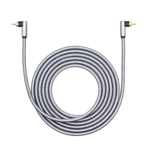 90 Degree RCA Dual Shielded Audio Cable 9FT, 24K Gold Plated Plug | Right Angle RCA Male to Male Digital Coaxial Audio Cable, Nylon Braided Wire for Amplifiers, Home Theater, Hi-Fi Systems etc - style: 3M/9FT