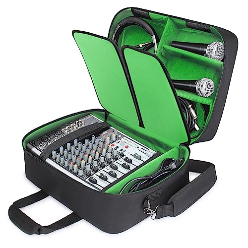 USA Gear DJ Mixer Travel Travel Bag Fits Yamaha MG10XU, MG06X, Mackie Mix8 8-Channel, Behringer Xenyx Q502USB, Adapters, Headphones, Laptops - Customer Interior, Water Resistant Exterior (Green) - color: Green