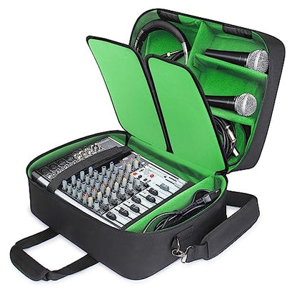 USA Gear DJ Mixer Travel Travel Bag Fits Yamaha MG10XU, MG06X, Mackie Mix8 8-Channel, Behringer Xenyx Q502USB, Adapters, Headphones, Laptops - Customer Interior, Water Resistant Exterior (Green) - color: Green