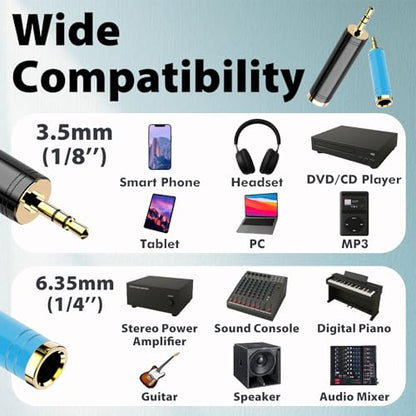 2-Pack 3.5mm to 1/4 Adapter | 1/8 Male to 1/4 Female Headphone Jack Adapter, Microphone Converter for Amp, Guitar, Piano, Mixing Console, Stereo, Laptop - style: 2 pair 3.5mm