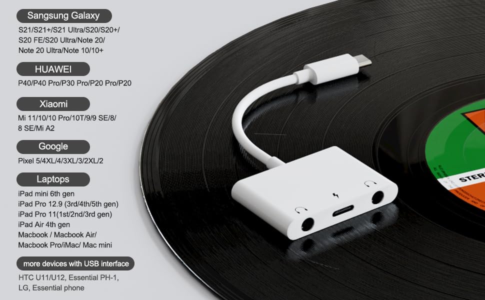 UWECAN USB C to 3.5mm Audio Adapter, 3 in 1 Aux to USB C Headphone Splitter Dual 3.5mm Audio Jack and PD 60W Fast Charging, Compatible for iPhone 15 16,Galaxy S22 S21/Note 20,Pixel 4 3 XL,Huawei,etc - color: White