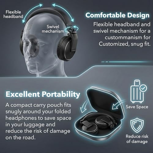 Pioneer DJ HDJ-X5 Over-Ear DJ Headphones - Black Bundle with Case and Austin Bazaar Polishing Cloth - color: HDJ-X5, style: Black