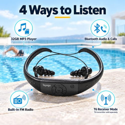 Tayogo 4-in-1 Waterproof MP3 Player for Swimming with Bluetooth and FM - color: black