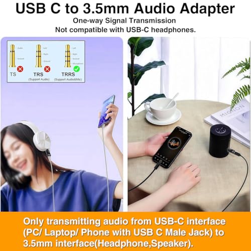 Poyiccot USB C to 3.5mm AUX Adapter 1-Pack, USB Type C Female to 3.5mm Male Aux Adapter, HiFi Audio Headphone Jack Res16bit/48kHz DAC Stereo Plug for iPhone 15, MacBook, Car Headphone, Black - style: 1 Pack Male to Female Black