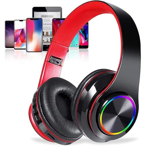 Kids Bluetooth Over Ear Headphones with LED Lights,BlackRed | Built-in Mic, Bluetooth 5.0, Wired and Wireless Foldable Stereo Headphones for Classroom, Office, Tablet, Airplane,Travel - color: Black