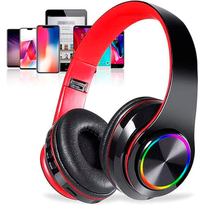 Kids Bluetooth Over Ear Headphones with LED Lights,BlackRed | Built-in Mic, Bluetooth 5.0, Wired and Wireless Foldable Stereo Headphones for Classroom, Office, Tablet, Airplane,Travel - color: Black