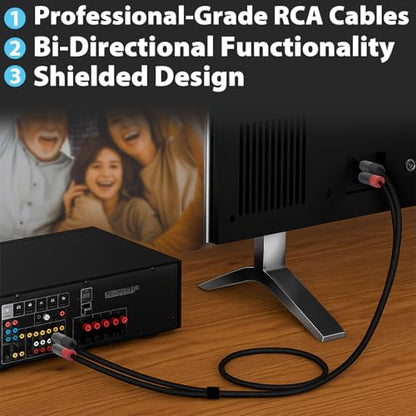 RCA Audio Cable, 2RCA to 2 RCA Cables Car Audio, 10ft | Male to Male, Shielded Cables with Braided Jacket and Gold-Plated Connectors – for Home Theater, Car, Amplifier, Speaker - size: 10ft