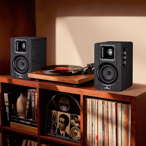 LARKSOUND Active Bookshelf Speakers for Turntable, Powered PC Desktop & TV Audio, Aluminum Horn Tweeter, 4" Woven Glass Fiber Woofer, Built-in Amp, BT/Opt/ARC/AUX/USB, Black - color: Black