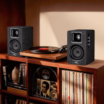 LARKSOUND Active Bookshelf Speakers for Turntable, Powered PC Desktop & TV Audio, Aluminum Horn Tweeter, 4" Woven Glass Fiber Woofer, Built-in Amp, BT/Opt/ARC/AUX/USB, Black - color: Black