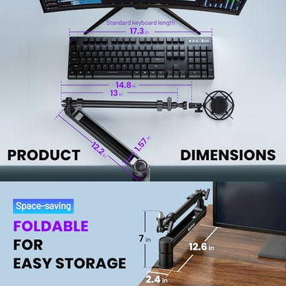 CAHAYA Desk Mount Mic Arm, Low Profile Boom Stand for Streaming, Black