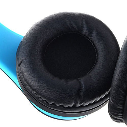 PowerLocus Wireless Bluetooth Over-Ear Stereo Foldable Headphones, Wired Headsets with Built-in Microphone for iPhone, Samsung, LG, iPad (Black/Blue) - color: Black/Blue