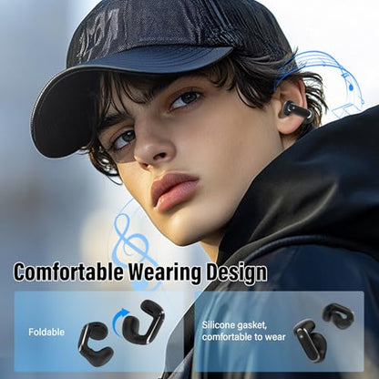 Clip On Ear Buds,Open Ear Headphones,Bluetooth 5.4 HiFi Stereo Clip Earbuds | 42H, LED Display Wireless EarBuds, Comfortable Lightweight, IP7 Waterproof Earphones, Earbud for Workout Running, Black