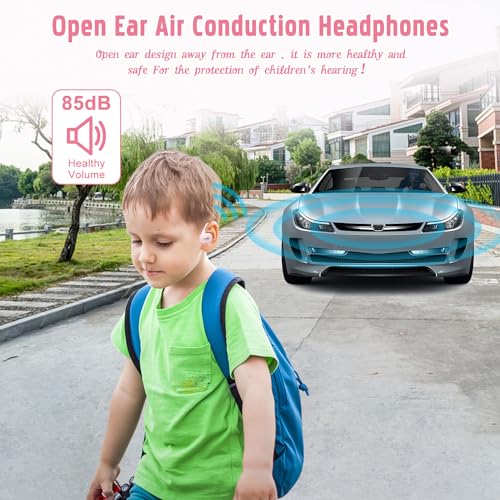BANIGIPA Kids Headphones, Open Ear Headphones for Teens Child Boys Girls | Wireless Bluetooth 5.4 Headset w/ Built-in Mic for School/Tablet/Travel, 13g Ultra-Light, 85dB Protect Hearing, 10H Playtime - color: G03-Pink
