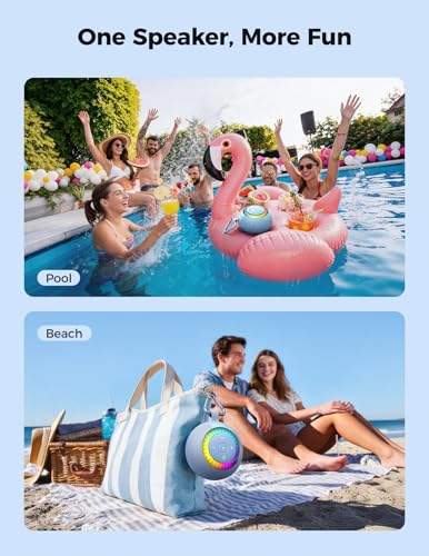 Bluetooth Shower Speaker IPX7 Waterproof: Removable Suction Cup, Blue | 360° Surround Sound, Vacuum-Lock, RGB Light, Portable Wireless Speaker for Beach, Pool, Kayak, Gifts for Adults Teens - color: Blue