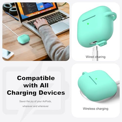 for AirPods 3 Case Silicone Cover, Mint Green | Compatible with Apple AirPods 3rd Generation (2021) with Keychain & Cleaner Kit, Wireless Charging Compatible - color: I3-Mint Green