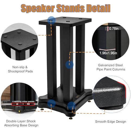 Heavy Duty Bookshelf Speakers Stand Pair, 110lbs(Black, 27.5in) | Floor Speaker Stands for Home Theater/Studio, Surround Sound, Bookshelf/Satellite Speakers, Large Base, Anti-Slip Pads - size: 27.5in