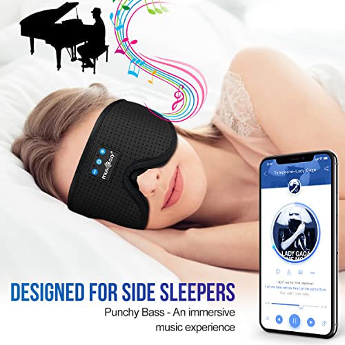MUSICOZY 3D Sleep Headphones Bluetooth 5.4 Breathable Sleep Eye Mask | Cooling Fabric Lining with Blackout Design for Side Sleeper, HD Stereo Sound, 14 Hours Playtime for Sleep, Travel, Relaxation - color: Black