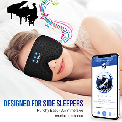 MUSICOZY 3D Sleep Headphones Bluetooth 5.4 Breathable Sleep Eye Mask | Cooling Fabric Lining with Blackout Design for Side Sleeper, HD Stereo Sound, 14 Hours Playtime for Sleep, Travel, Relaxation - color: Black