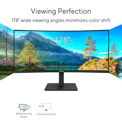 ASUS 34” Curved USB-C Docking Monitor (VA34VCPSR) - WQHD (3440x1440), 1500R Curvature, Frameless, USB-C PD 96W, RJ45, USB hub, Eye Care, Ergonomic, VESA Wall Mountable, 3 yr Warranty - style: 34" WQHD Docking Ergo