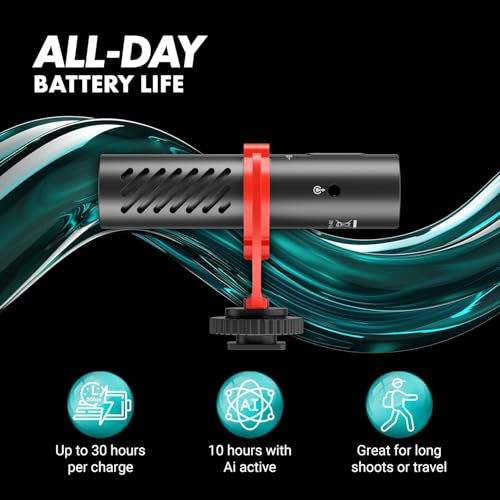 Movo VXR10-AI Shotgun Microphone with AI Noise Cancellation - Camera Microphone for DSLR, Smartphone & Computer - Supercardioid On-Camera Mic with 3.5mm & USB-C Cables