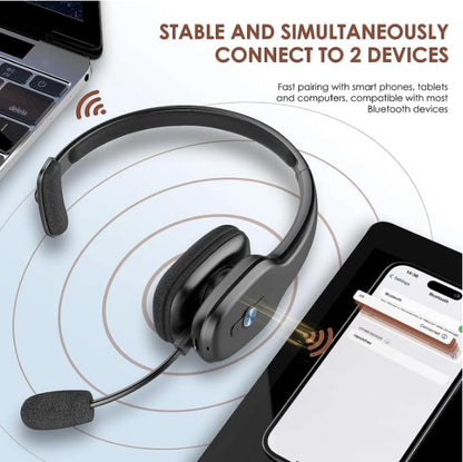 Truck Driver Bluetooth Headset with Mic, Single Ear Wireless Headset, Noise Cancelling Microphone & Mute, 50H Long Battery Life, Hands Free Headset for Trucker, Call Center, Home Office (Black)