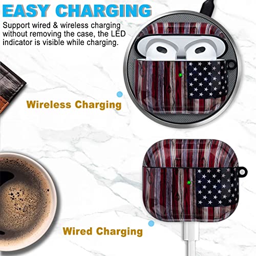 Compatible with Airpods 3rd Generation Case - Wonjury Protective Hard Compatible with Airpods 3 Case Cover Shockproof Women Girls with Keychain, American Flag - color: American Flag