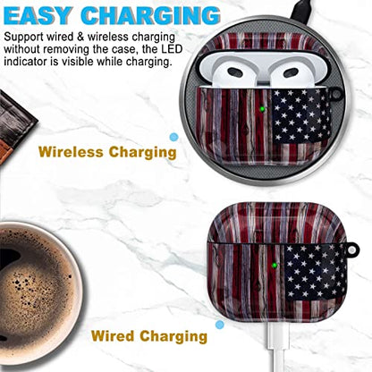 Compatible with Airpods 3rd Generation Case - Wonjury Protective Hard Compatible with Airpods 3 Case Cover Shockproof Women Girls with Keychain, American Flag - color: American Flag