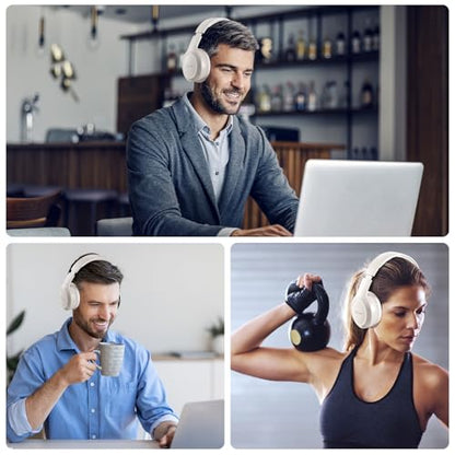 Headphones Wireless Over Ear , 70 Hours Playtime Bluetooth Headphones Built-in Microphone, Foldable Lightweight Headset with Bluetooth 5.4, HiFi Stereo Sound for PC Cellphone Travel Office (Off-white) - color: Off-white