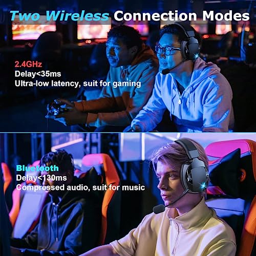 Wireless Gaming Headset with Detachable Noise Cancelling Microphone, 2.4G Bluetooth - USB - 3.5mm Wired Jack 3 Modes Wireless Gaming Headphones for PC, PS4, PS5, Mac, Switch, Phone, Tablet