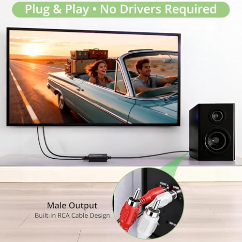 Optical to RCA Converter with Built-in Amplifier, Plug and Play | 6ft/1.8m Digital to Analog Audio Converter,192kHz 24bit ,Compatible with TV/DVD/Blu-ray players/game consoles,Space saving