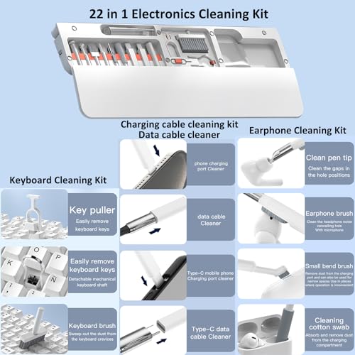 22 in 1 Electronics Cleaning Kit with Ergonomic Keyboard Wrist Rest Pad - color: White