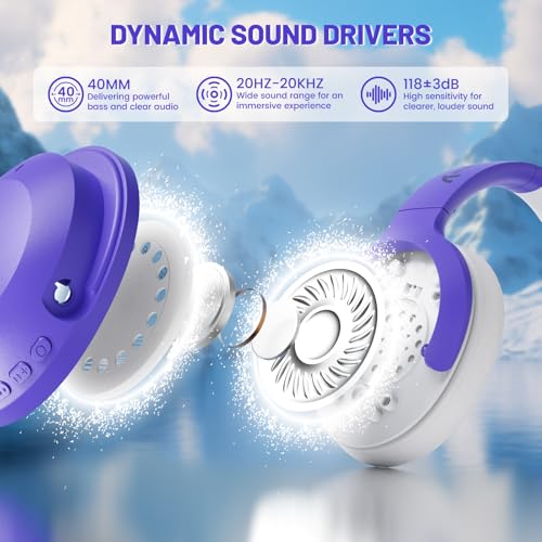 ATTACK SHARK G300 Active Noise Cancelling Wireless Headphones, Ultra Light Foldable Over-Ear Wired/Bluetooth Headset, 20H Playtime, Built-in Mic Hands Free Talking for Travel, Office, Home - Purple - color: Purple