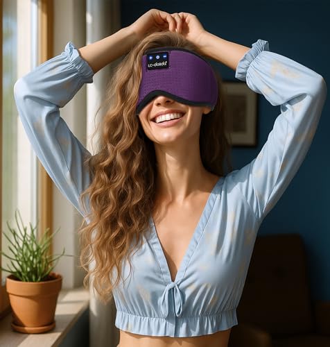 LC-dolida Bluetooth Sleep Mask,Wireless Bluetooth Sleep Mask,Sleep Headphones,Ideal for Travel,Night Work,Napping,Side Sleeping and Office Use for Both Men and Women，Earplugs Included (Rose Purple) - color: Rose Purple