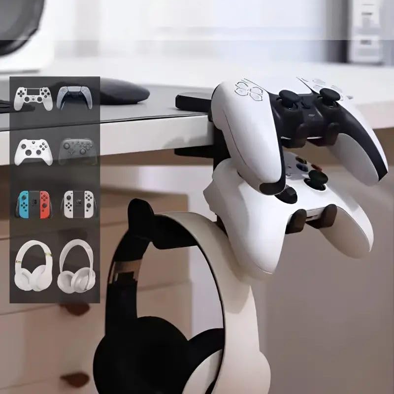 Foldable Headphone Stand and Hook – Aluminum Headset Holder Clamp Mount Under Desk, Universal Fit for Gaming Headphones, Space-Saving Hanger Organizer