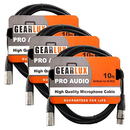Gearlux XLR Microphone Cable, Fully Balanced, Male to Female, 10 Feet - 3 Pack - size: 10 Ft, style: 3 Pack