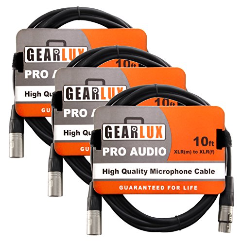 Gearlux XLR Microphone Cable, Fully Balanced, Male to Female, 10 Feet - 3 Pack - size: 10 Ft, style: 3 Pack