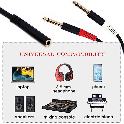 3.5mm to 1/4 Adapter Cable, 3.5mm TRS Female to Dual 1/4 inch TS Male Y Splitter Cable Adapter, Mini Jack Stereo to 2 Quarter inch Mono Insert Cable - 1 ft - style: 3.5mm TRS Female to Dual 6.35mm TS