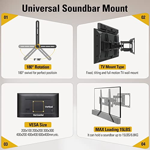 Mounting Dream Soundbar Mount Bracket Fits Most of Soundbars up to 15 Lbs | Sound bar Mount for Mounting Above or Under TV, with Detachable Long Extension Plates, MD5420 - size: Soundbar Mount Up to 15 lbs