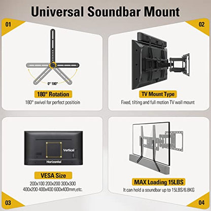 Mounting Dream Soundbar Mount Bracket Fits Most of Soundbars up to 15 Lbs | Sound bar Mount for Mounting Above or Under TV, with Detachable Long Extension Plates, MD5420 - size: Soundbar Mount Up to 15 lbs