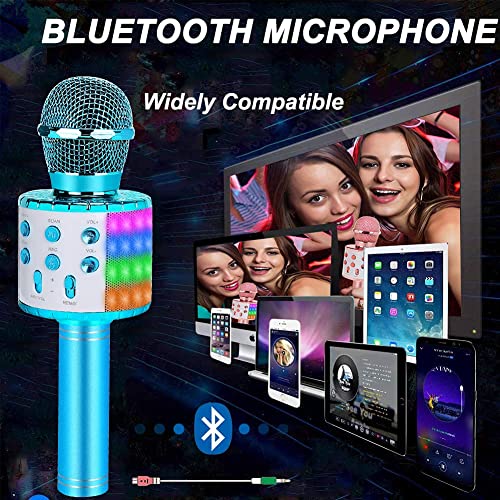 Wireless Karaoke Microphone Bluetooth: Handheld Microphone for Kids Adults Singing - White Elephant Gifts for Christmas Holiday Party - color: Blue