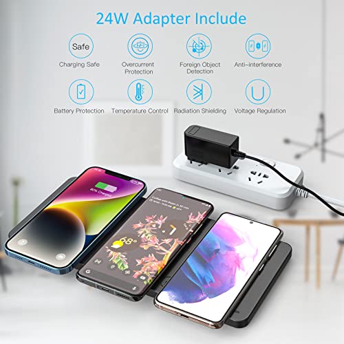 ZealSound Wireless Charging Pad, 3 in 1 Charger Mat for iPhone, Samsung Galaxy, Pixel, AirPods & Galaxy Buds, 24W Adapter Included, Ultra Slim, Case Friendly, PU Leather, for Home Office & Travel - color: Black 1