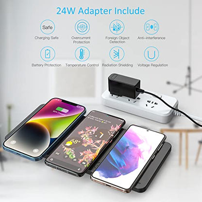 ZealSound Wireless Charging Pad, 3 in 1 Charger Mat for iPhone, Samsung Galaxy, Pixel, AirPods & Galaxy Buds, 24W Adapter Included, Ultra Slim, Case Friendly, PU Leather, for Home Office & Travel - color: Black 1