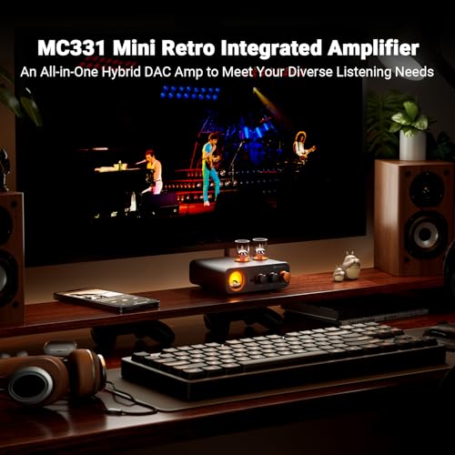 Fosi Audio MC331 Tube Integrated Amplifier with DAC, 2 Channel Home Audio Stereo Power Amp for HiFi Bookshelf Speakers/3.5mm Headphones, Vintage VU Meter Preamp with Bluetooth and USB/Opt/Coax/RCA
