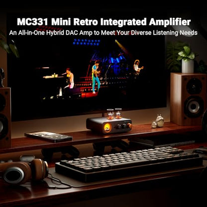 Fosi Audio MC331 Tube Integrated Amplifier with DAC, 2 Channel Home Audio Stereo Power Amp for HiFi Bookshelf Speakers/3.5mm Headphones, Vintage VU Meter Preamp with Bluetooth and USB/Opt/Coax/RCA