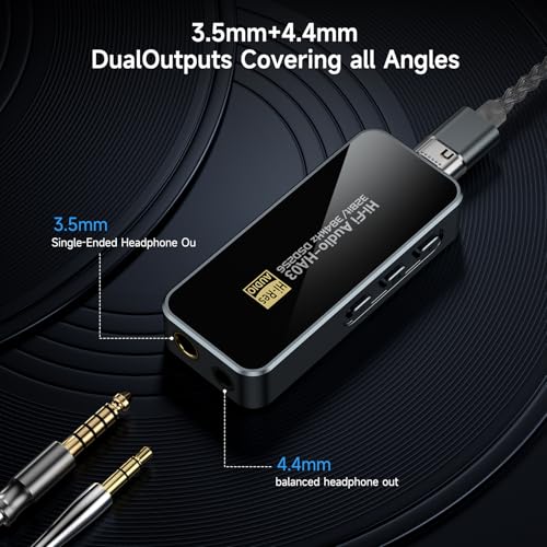 HA03 USB C to Aux Headphone Amp DAC Dongle Dual CS43131 and CB5100 Chips, DAC Hi-Res Amplifier with 4.4MM and 3.5MM Dual Headphones Outputs Portable Balanced DAC for Smart/Laptop/PC/Music Players