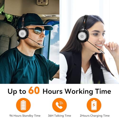 Wantek Bluetooth Headset with USB Dongle for Computer, Single-Ear Wireless Headset with Noise Cancelling Microphone for Office & Truckers, Bluetooth V5.3 with Mute Button for Work