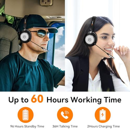 Wantek Bluetooth Headset with USB Dongle for Computer, Single-Ear Wireless Headset with Noise Cancelling Microphone for Office & Truckers, Bluetooth V5.3 with Mute Button for Work